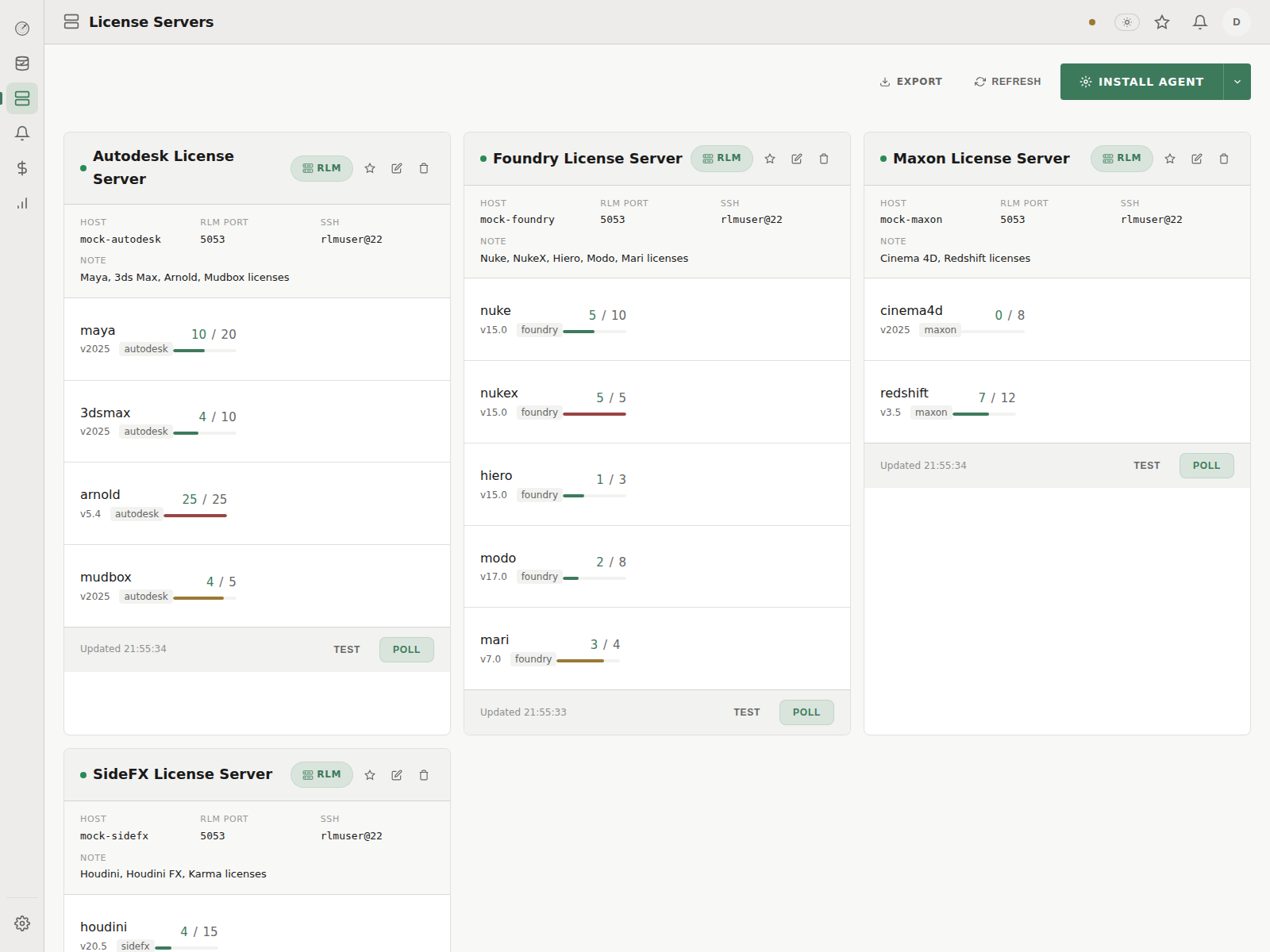 LicenseRadar servers page showing deployed services, health, and region status
